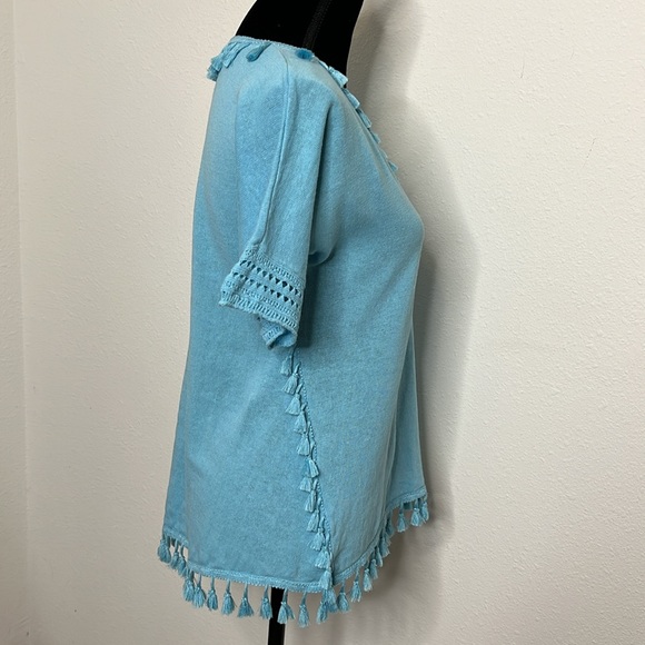 Chico’s size 0. Small Tassel trim pullover in tranquil blue - Picture 7 of 9